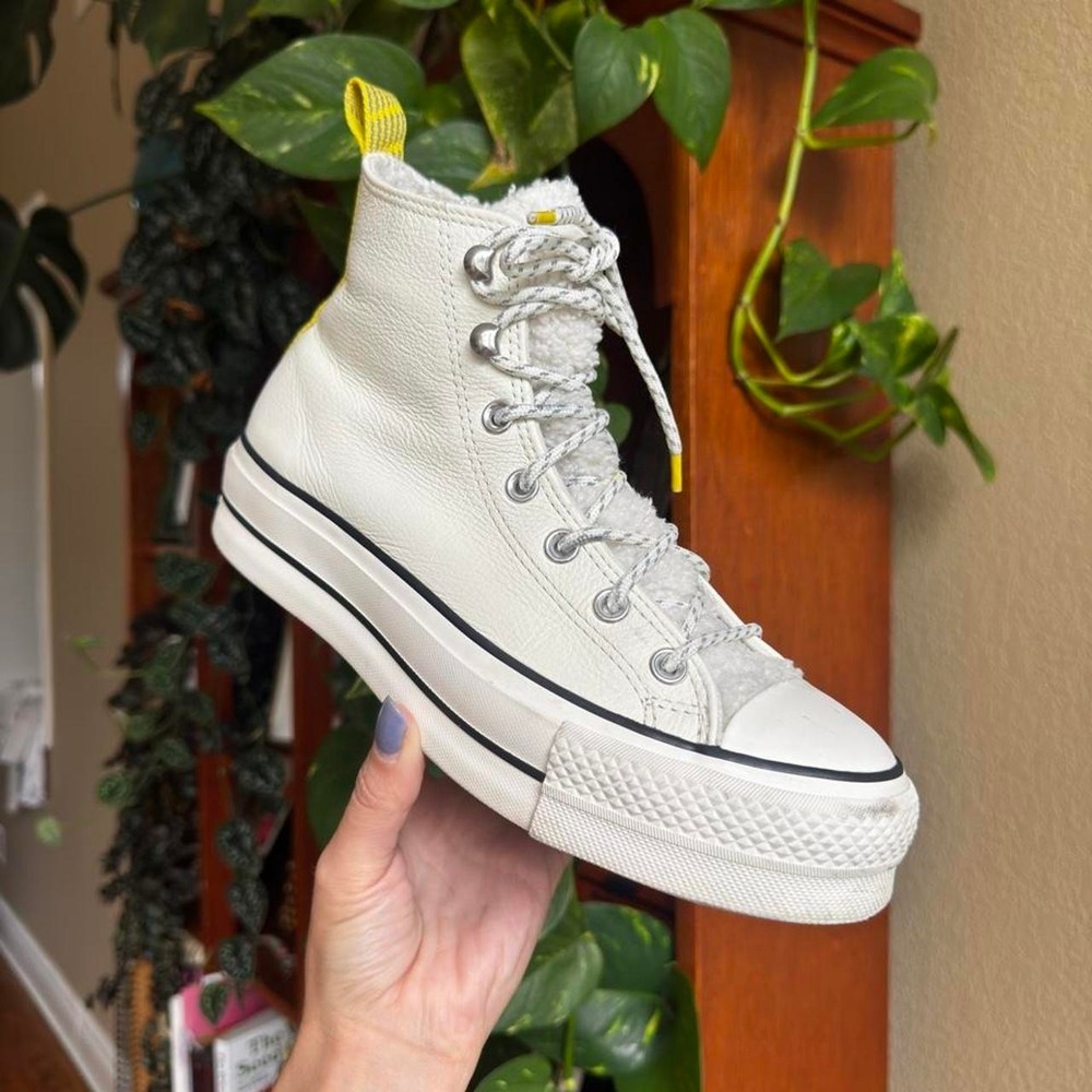 Converse All Star Lift Hi Egret+Bitter lemon hightop platform sherpa and leather